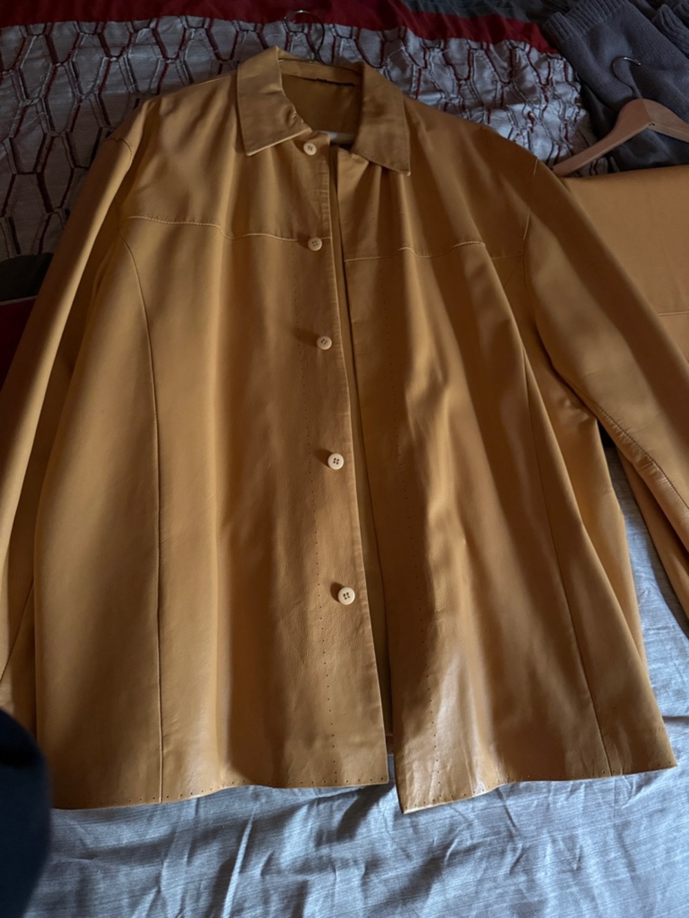 Men's Tailored Leather Button-Front Jacket in Mustard